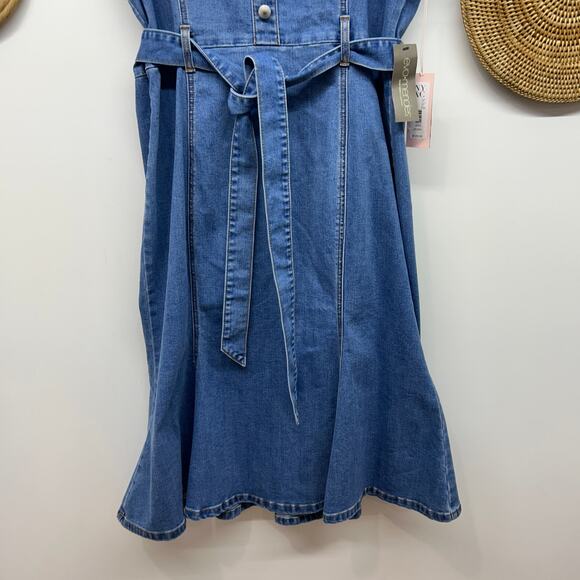 NEW $130 NY&C Eva Mendes Idalia Denim Midi Dress Plus Size XXL Blue Belt Button - Picture 4 of 7